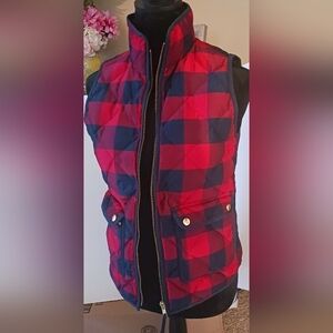Plaid Puffer Vest - Red and Black
